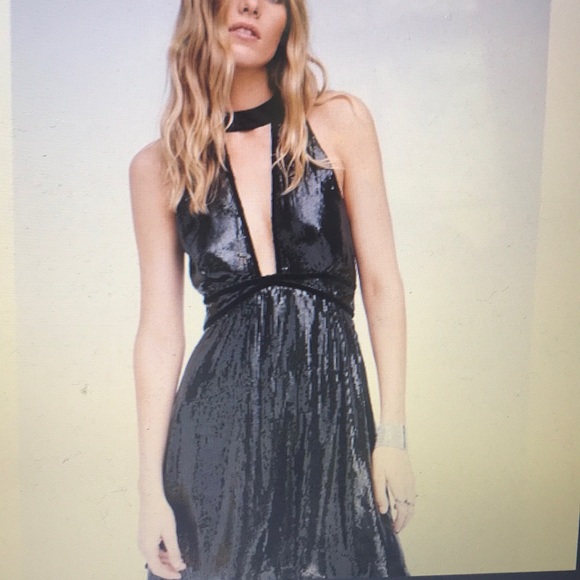 Film Noir Black Sequin Free People Cocktail Dress - Picture 1 of 5